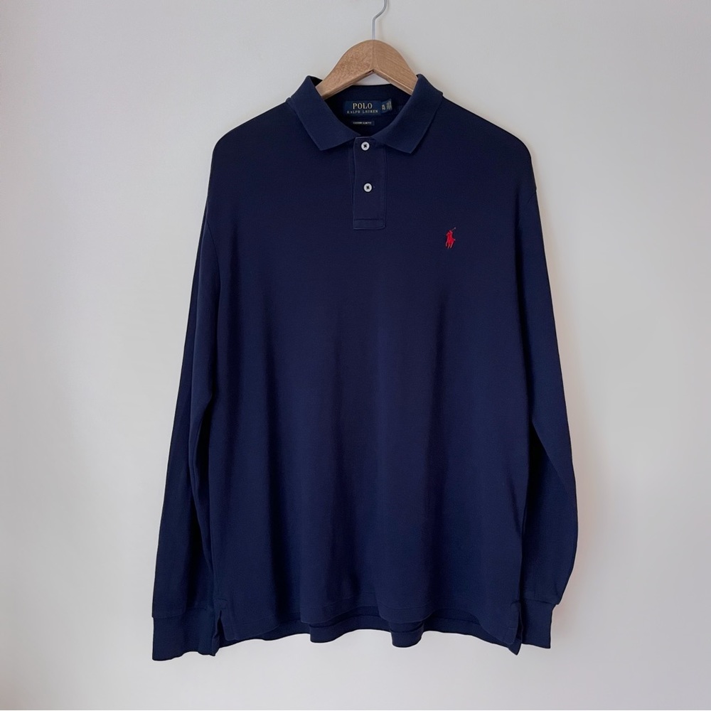 Men’s Polo Ralph Lauren Navy Long Sleeve Tee, Size XL Custom Slim Fit - Picture 7 of 8